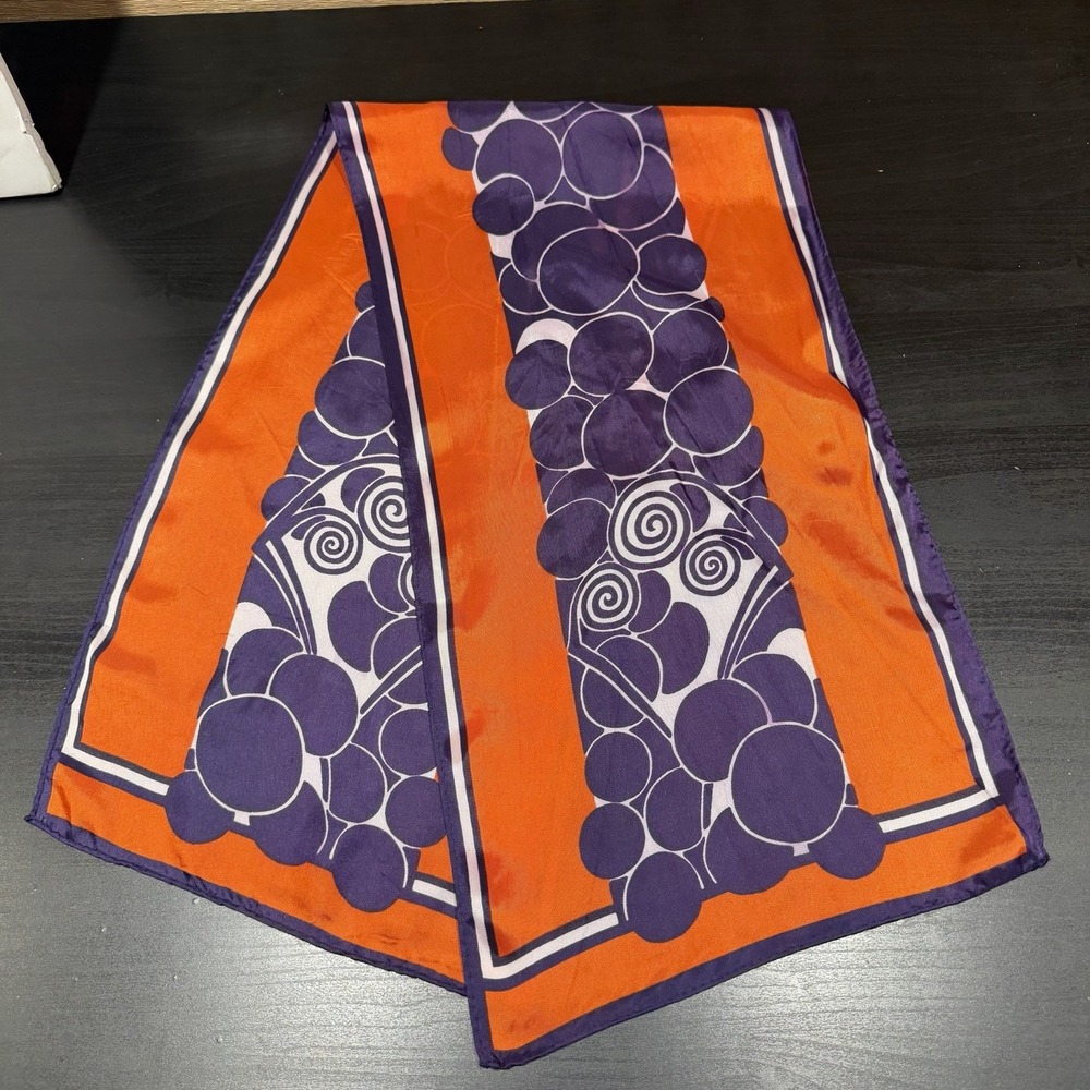 Orange Purple Abstract Geometric Scarf Shawl Mod 70s Swirl Oversized Vintage MCM